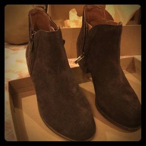new luck brand cow split suede short boots